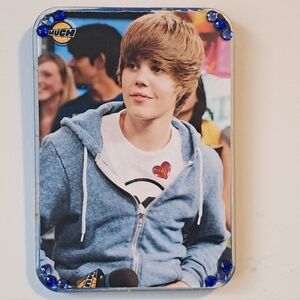 Pop Star Culture Plaque - Justin Bieber with Kitschy Bedazzled Bling Pink Heart